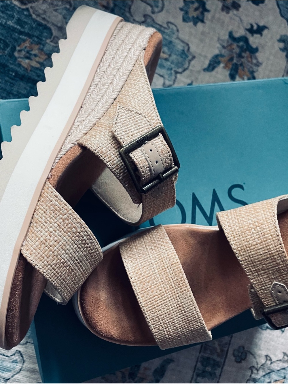 TOMS Almond Raffia Double Strap Platform Mule Sandal - Picture 3 of 3